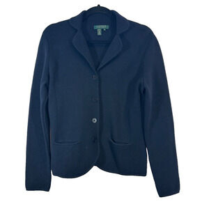 Lauren Ralph Lauren PL Women Rugby 100% Merino Wool Cardigan Sweater Navy D22
